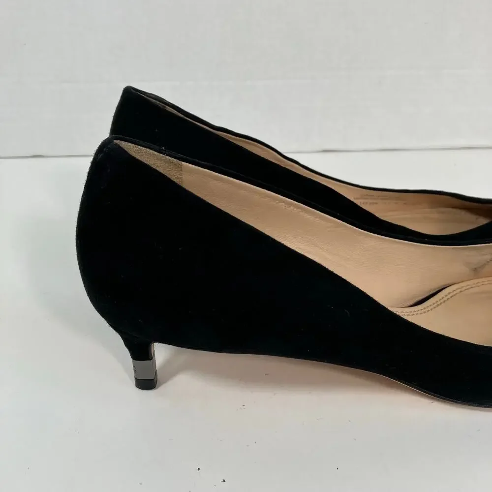 Tory Burch Sz 9 Greenwich Black Suede Kitten Heels Pointed Toe Logo Heel